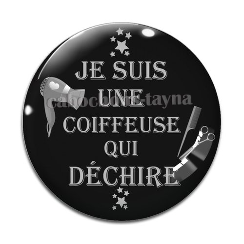 Cabochon coiffeuse qui déchire, cabochon résine - ou verre rond différente taille
