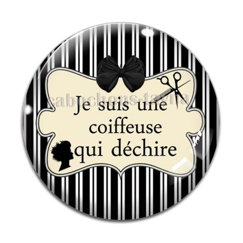 Cabochon coiffeuse qui déchire, cabochon résine - ou verre rond différente taille