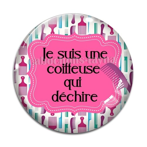 Cabochon coiffeuse qui déchire, cabochon résine - ou verre rond différente taille