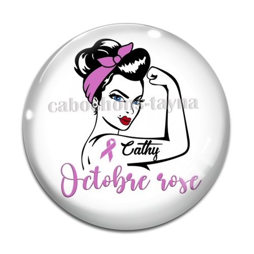Votre prénom cabochon octobre rose,  cabochon résine ou verre rond différente taille