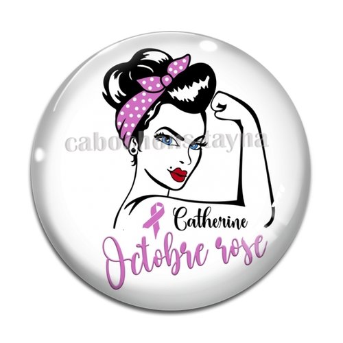 Votre prénom cabochon octobre rose,  cabochon résine ou verre rond différente taille