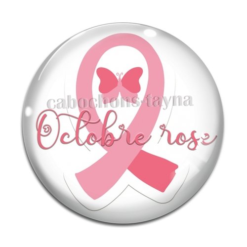 Cabochon octobre rose, cabochon résine ou verre rond différente taille