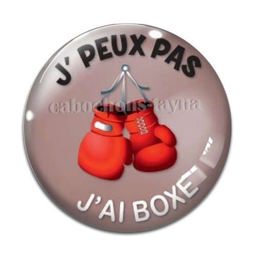 Cabochon j'peux pas j'ai boxe, cabochon résine ou verre rond différente taille