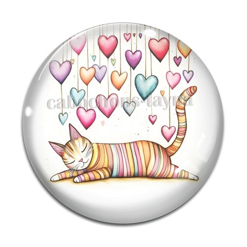 Cabochon chat coeur, cabochon résine ou verre rond différente taille