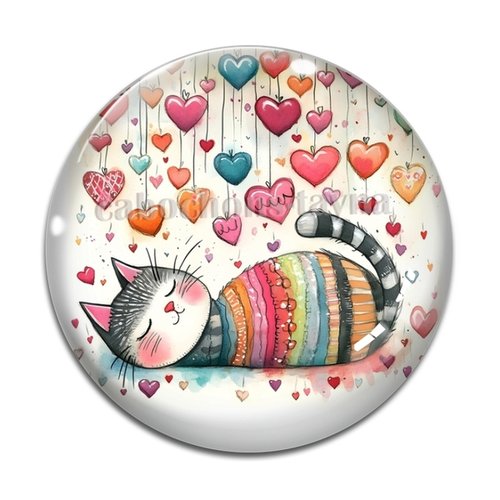 Cabochon chat coeur, cabochon résine ou verre rond différente taille