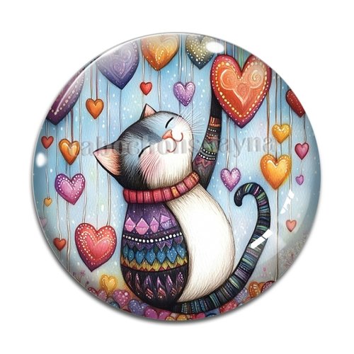 Cabochon chat coeur, cabochon résine ou verre rond différente taille