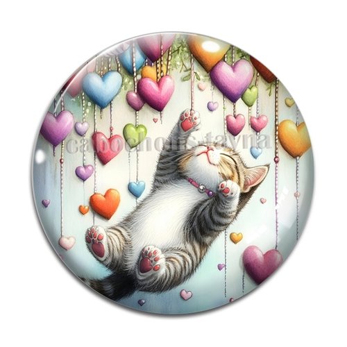 Cabochon chat coeur, cabochon résine ou verre rond différente taille