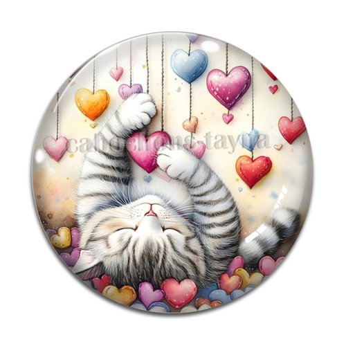 Cabochon chat coeur, cabochon résine ou verre rond différente taille