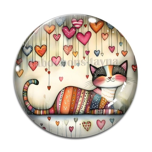 Cabochon chat coeur, cabochon résine ou verre rond différente taille