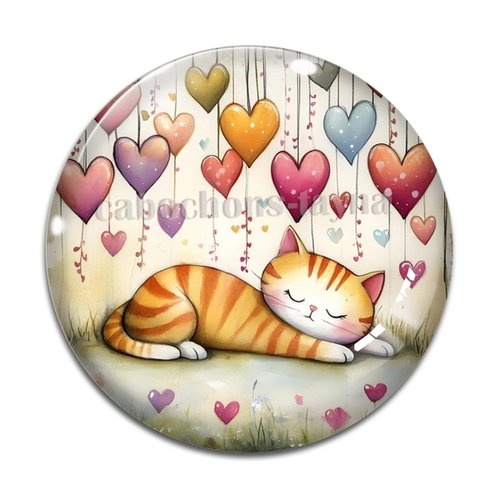 Cabochon chat coeur, cabochon résine ou verre rond différente taille