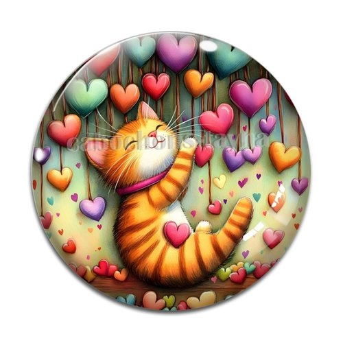 Cabochon chat coeur, cabochon résine ou verre rond différente taille