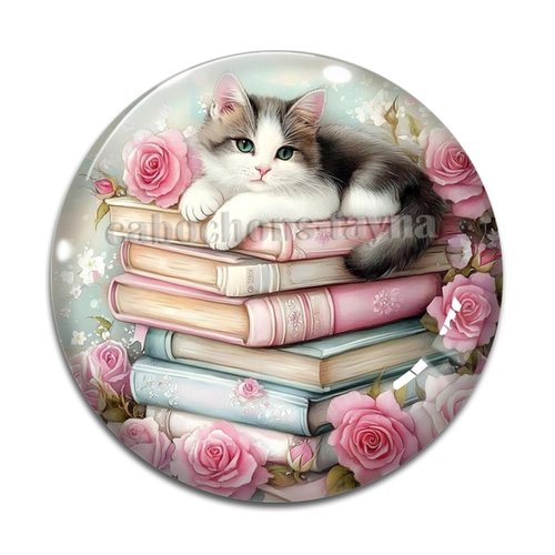 Cabochon chat livre, cabochon résine ou verre rond différente taille