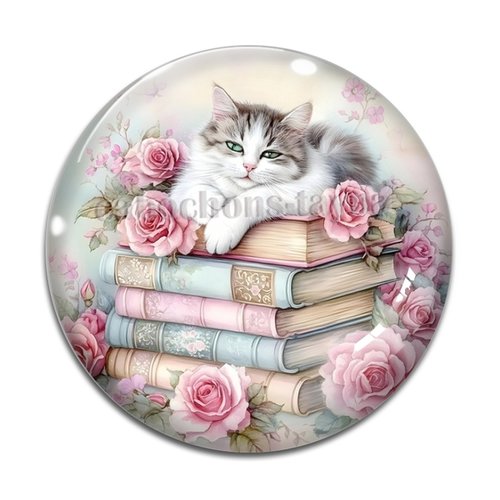 Cabochon chat livre, cabochon résine ou verre rond différente taille