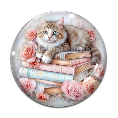 Cabochon chat livre, cabochon résine ou verre rond différente taille