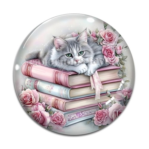 Cabochon chat livre, cabochon résine ou verre rond différente taille
