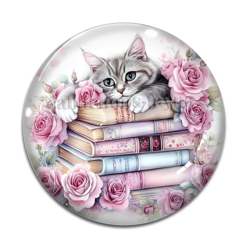Cabochon chat livre, cabochon résine ou verre rond différente taille