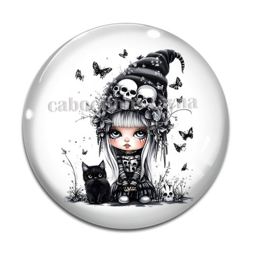 Cabochon petite fille gothique, en résine ou en verre différente taille