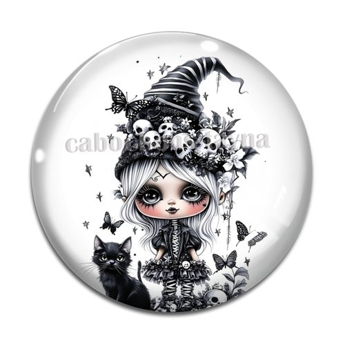 Cabochon petite fille gothique, en résine ou en verre différente taille