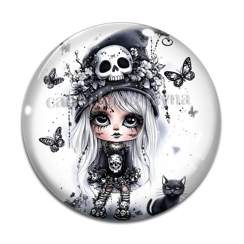 Cabochon petite fille gothique, en résine ou en verre différente taille