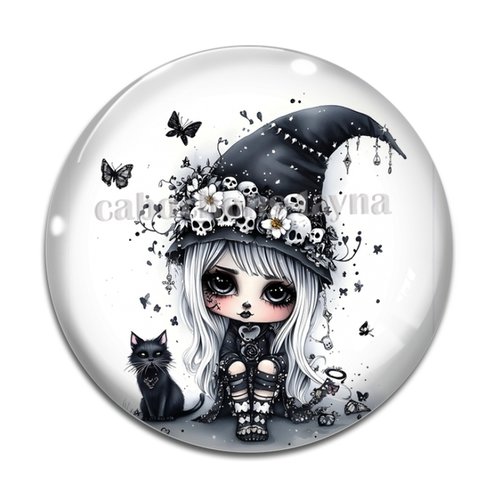 Cabochon petite fille gothique, en résine ou en verre différente taille