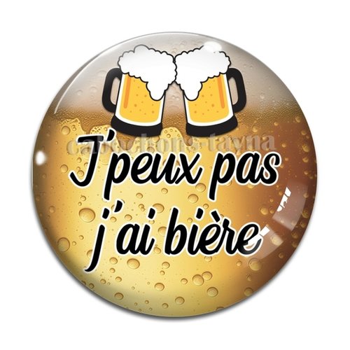 Cabochon j'peux pas j'ai bière, cabochon résine, verre rond différente taille