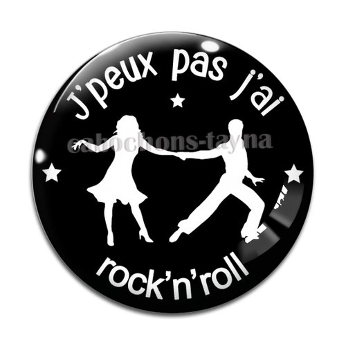 Cabochon j'peux pas j'ai rock n roll, cabochon résine, verre rond différente taille