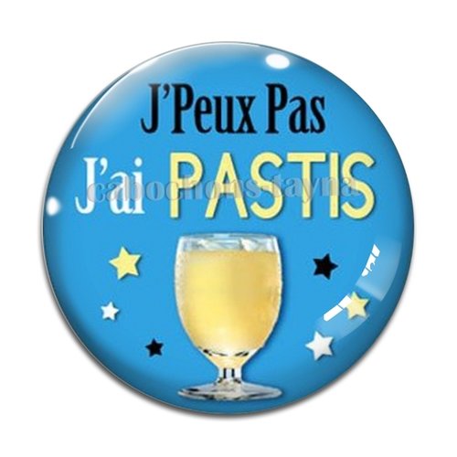 Cabochon j'peux pas j'ai pastis, cabochon résine, verre rond différente taille