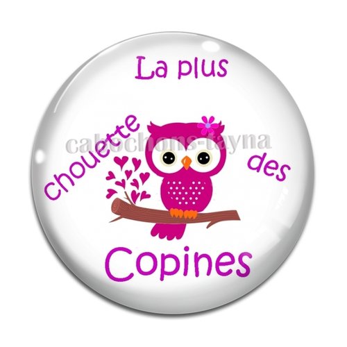 Cabochon une chouette copine, cabochon résine, verre rond différente taille