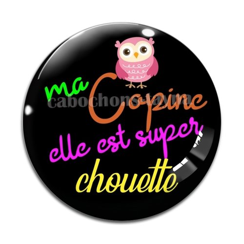 Cabochon chouette copine, cabochon résine, verre rond différente taille