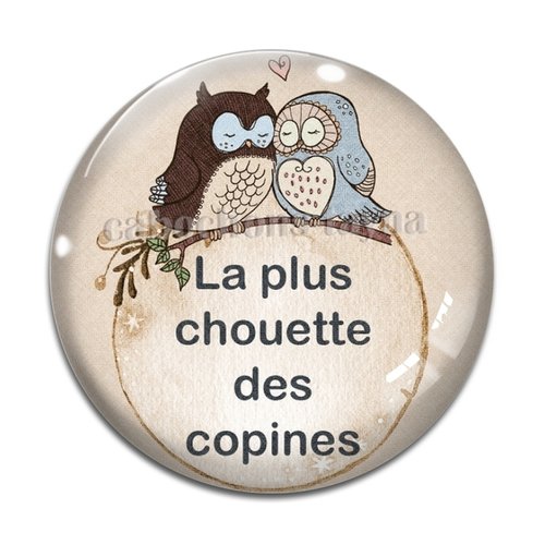 Cabochon chouette copine, cabochon résine, verre rond différente taille