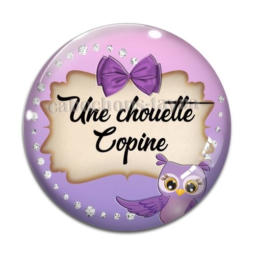 Cabochon chouette copine, cabochon résine, verre rond différente taille