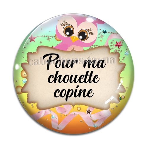 Cabochon chouette copine, cabochon résine, verre rond différente taille