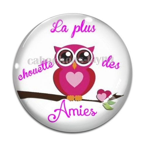 Cabochon chouette amie, cabochon résine, verre rond différente taille