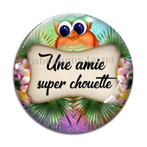 Cabochon chouette amie, cabochon résine, verre rond différente taille