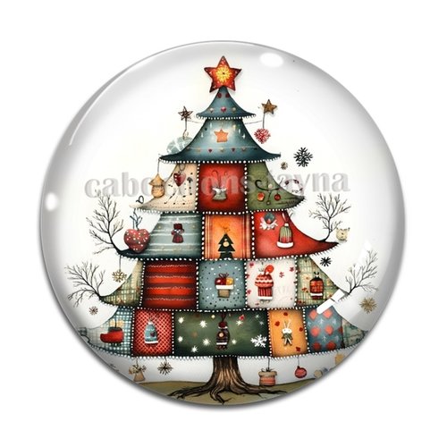 Cabochon sapin noël, cabochon résine, verre rond différente taille