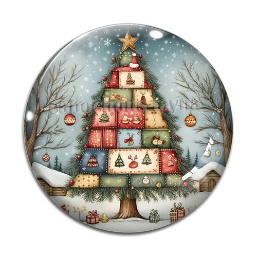 Cabochon sapin noël, cabochon résine, verre rond différente taille