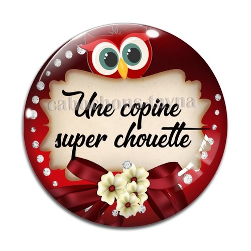 Cabochon copine super chouette, en résine ou en verre différente taille
