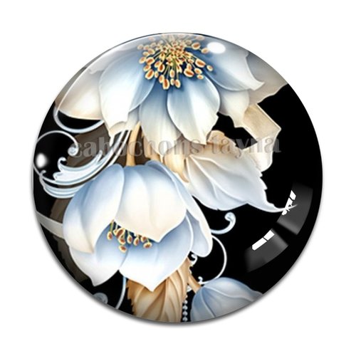 Cabochon fleur exotique, résine ou en verre différente taille