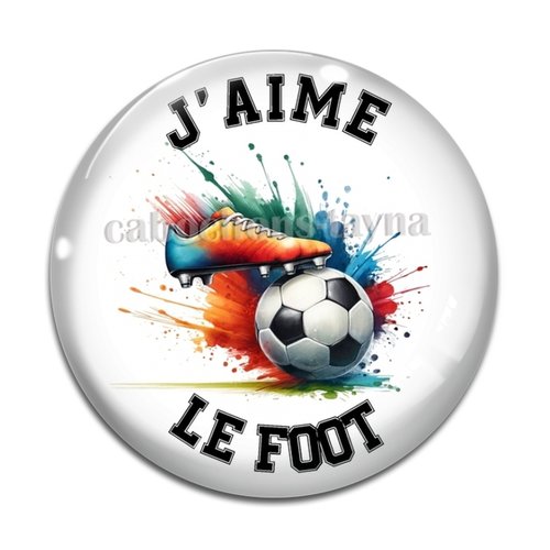 Cabochon j'aime le foot, résine ou en verre différente taille
