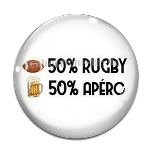 Cabochon 50 °/° rugby 50°/° apéro, résine ou en verre différente taille