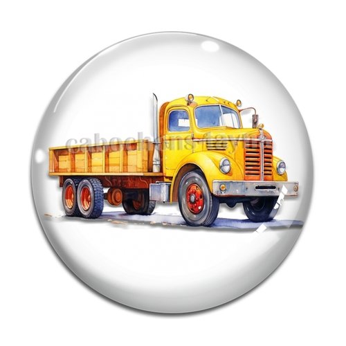 Cabochon camion de chantier, en résine ou en verre différente taille
