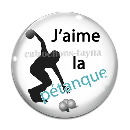 Cabochon j'aime la pétanque, en résine ou en verre différente taille