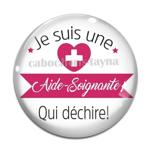 Cabochon aide soignante qui déchire, résine ou verre différente taille