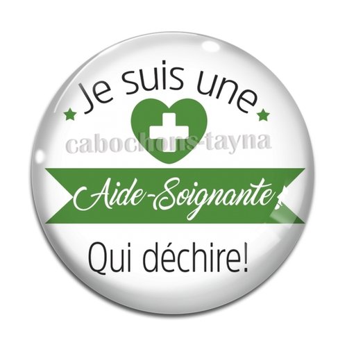 Cabochon aide soignante qui déchire, résine ou verre différente taille
