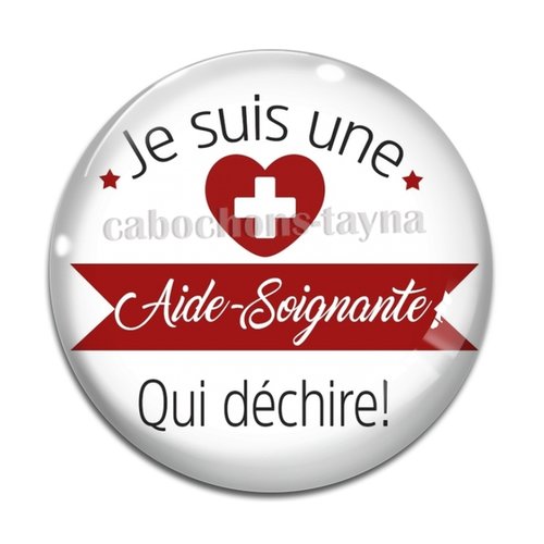 Cabochon aide soignante qui déchire, résine ou verre différente taille