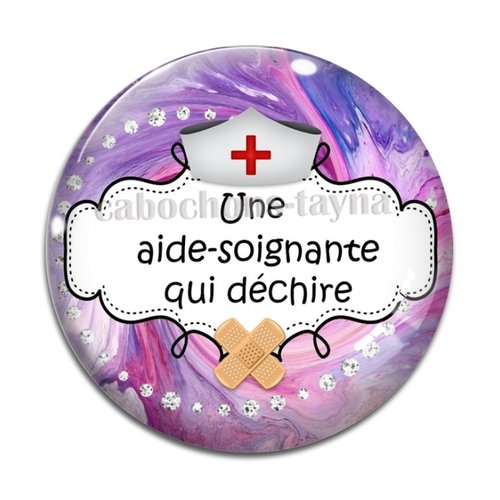 Cabochon aide soignante qui déchire, résine ou verre différente taille