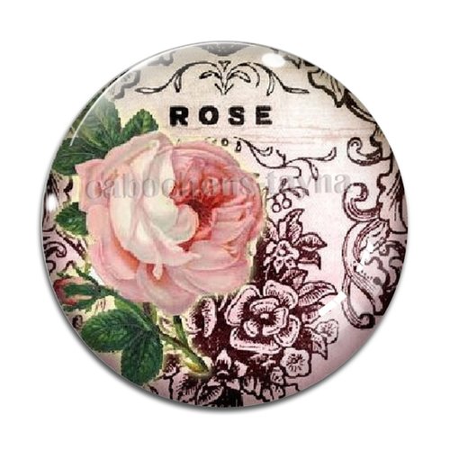 Cabochon fleur rose, résine ou verre différente taille