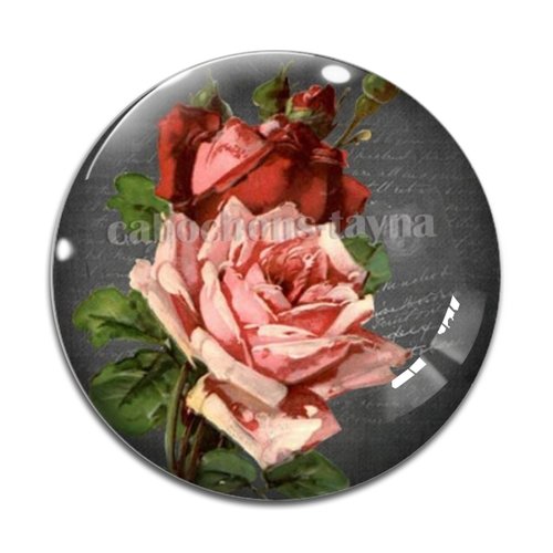 Cabochon fleur rose, résine ou verre différente taille