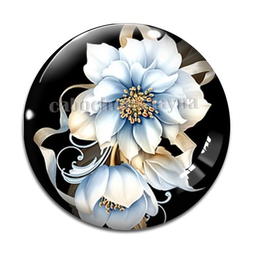 Cabochon fleur exotique, résine ou verre différente taille