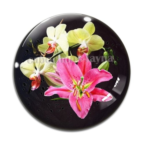 Cabochon fleur exotique, résine ou verre différente taille